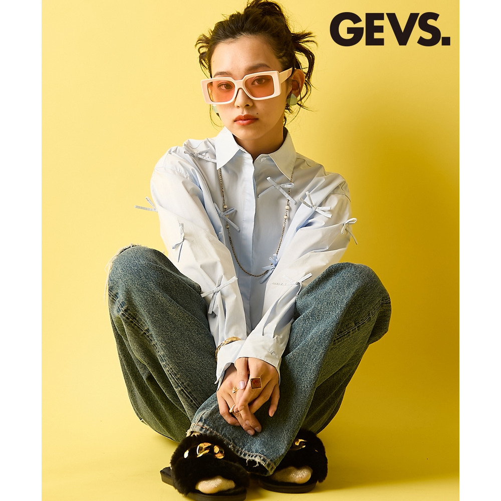 綿100%リボン付ショートシャツ 大きいサイズ GEVS.1