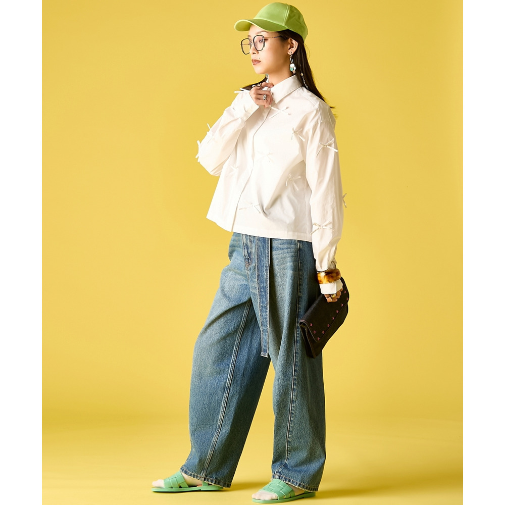 綿100%リボン付ショートシャツ 大きいサイズ GEVS.10