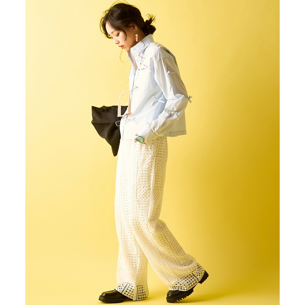 綿100%リボン付ショートシャツ 大きいサイズ GEVS.11