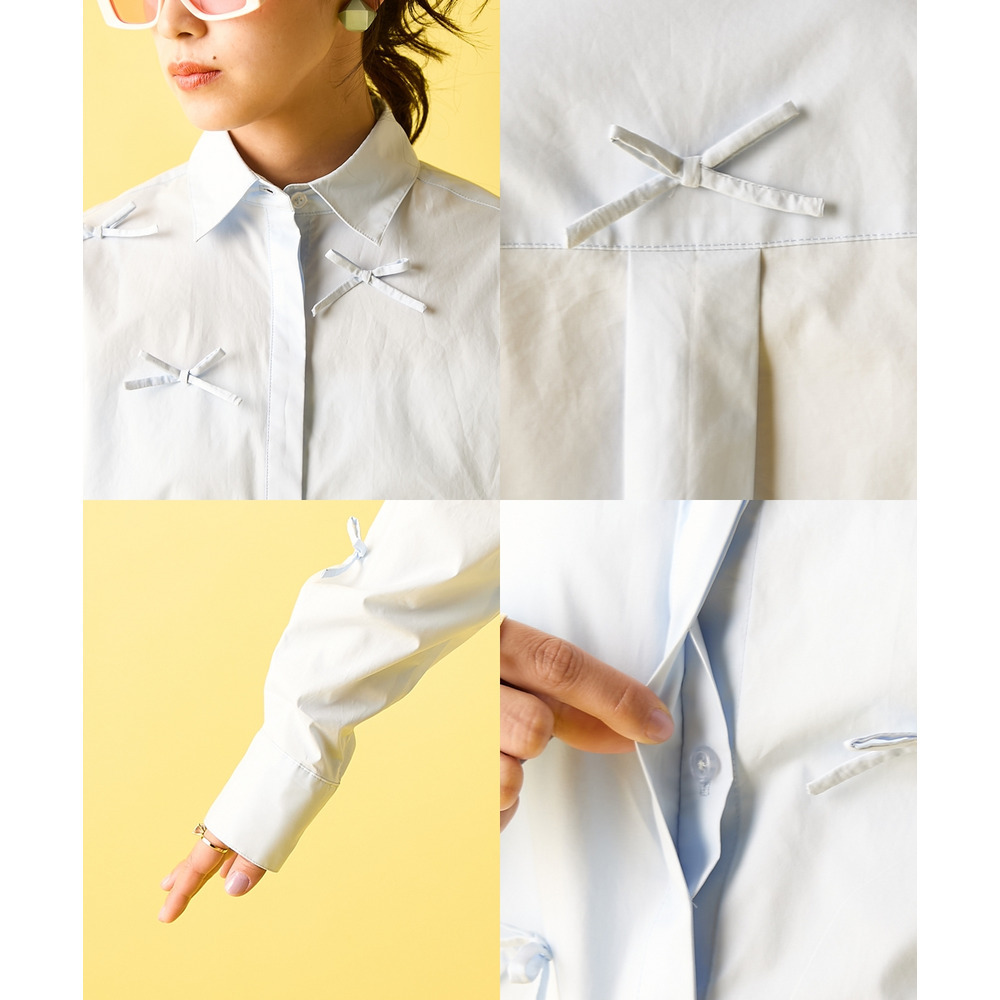 綿100%リボン付ショートシャツ 大きいサイズ GEVS.12