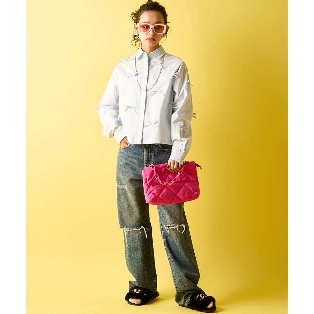 綿100%リボン付ショートシャツ 大きいサイズ GEVS.15