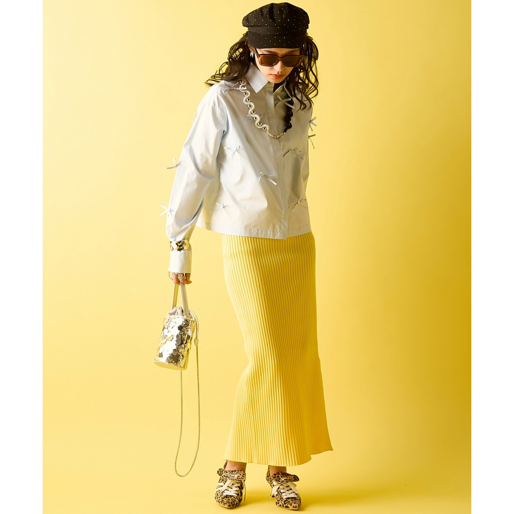 綿100%リボン付ショートシャツ 大きいサイズ GEVS.17