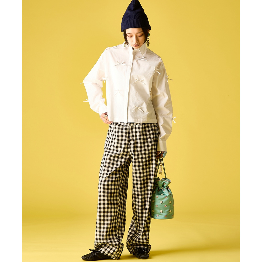 綿100%リボン付ショートシャツ 大きいサイズ GEVS.2