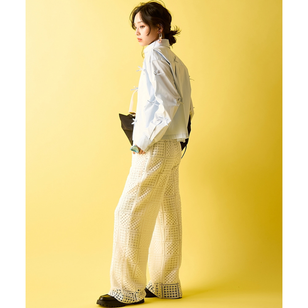 綿100%リボン付ショートシャツ 大きいサイズ GEVS.22