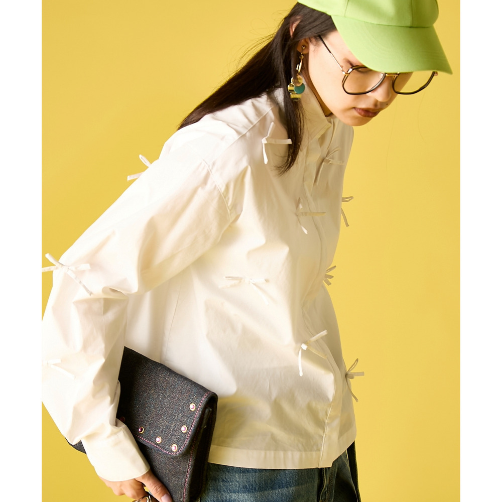 綿100%リボン付ショートシャツ 大きいサイズ GEVS.27