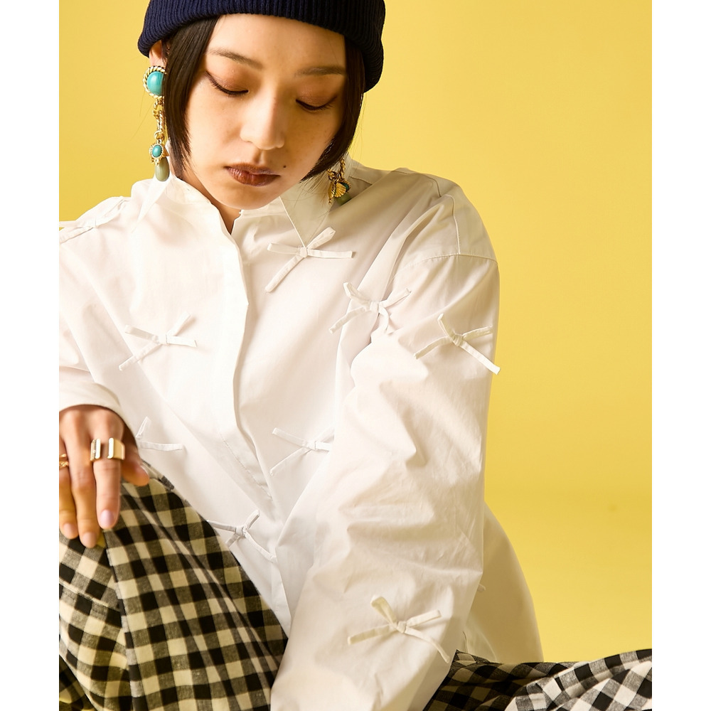 綿100%リボン付ショートシャツ 大きいサイズ GEVS.29