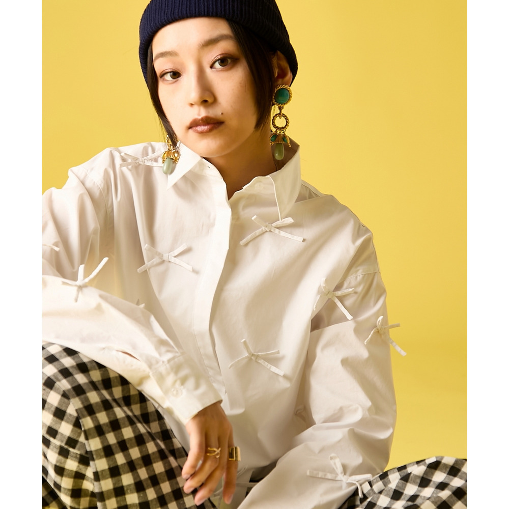 綿100%リボン付ショートシャツ 大きいサイズ GEVS.30