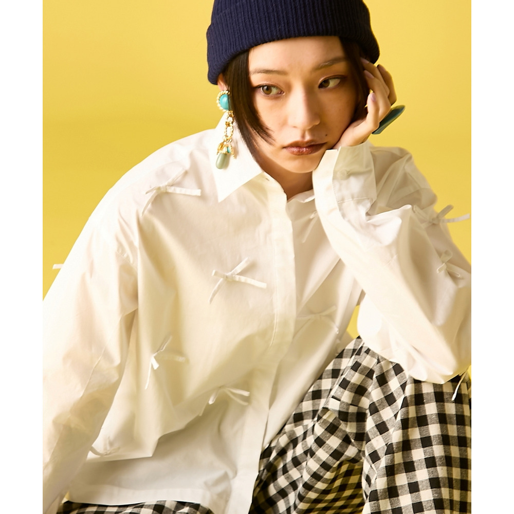 綿100%リボン付ショートシャツ 大きいサイズ GEVS.4