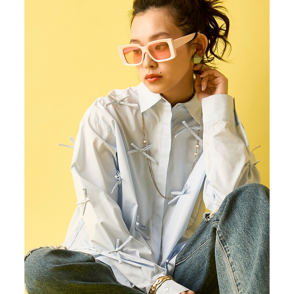 綿100%リボン付ショートシャツ 大きいサイズ GEVS.5