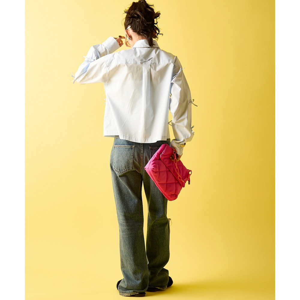 綿100%リボン付ショートシャツ 大きいサイズ GEVS.7