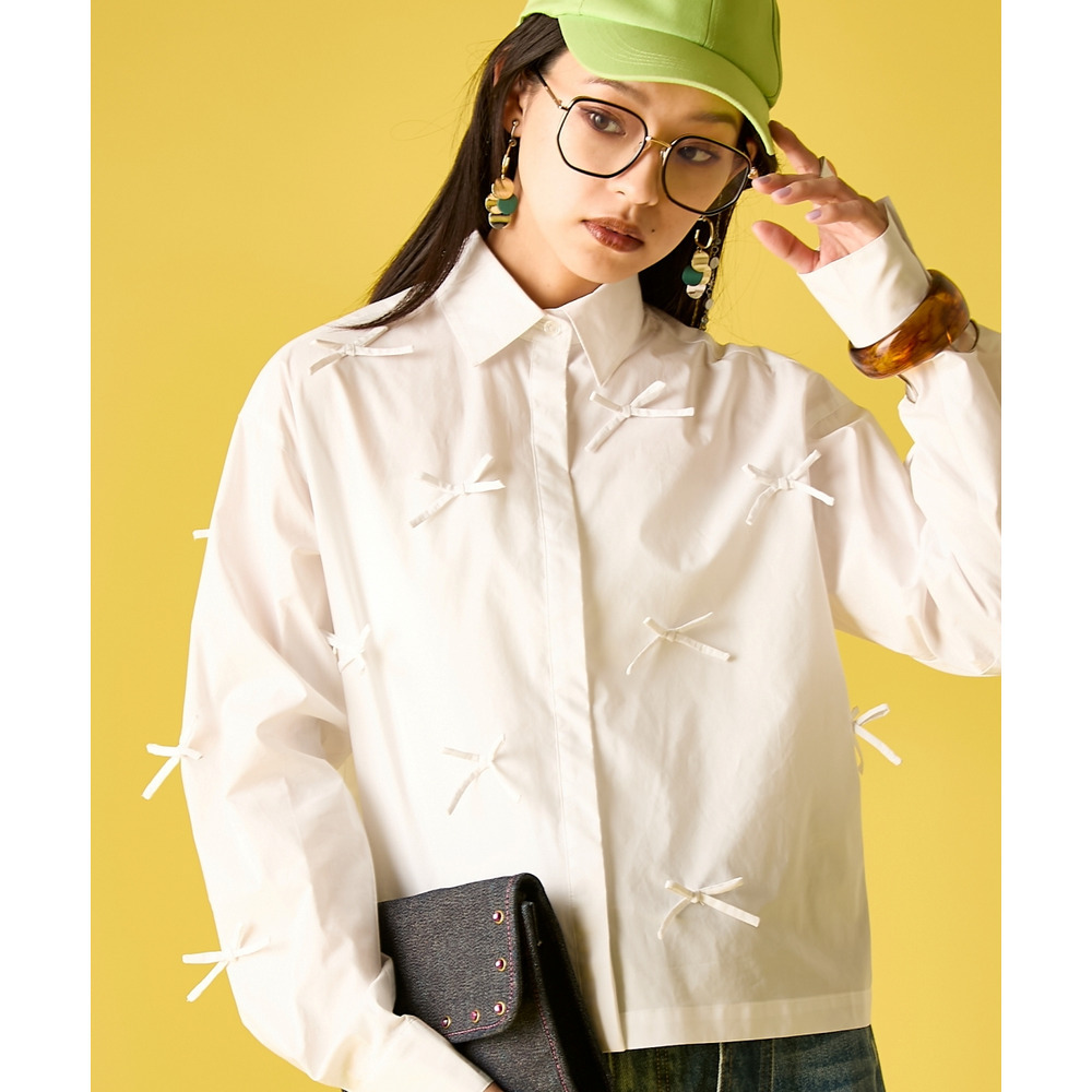 綿100%リボン付ショートシャツ 大きいサイズ GEVS.1