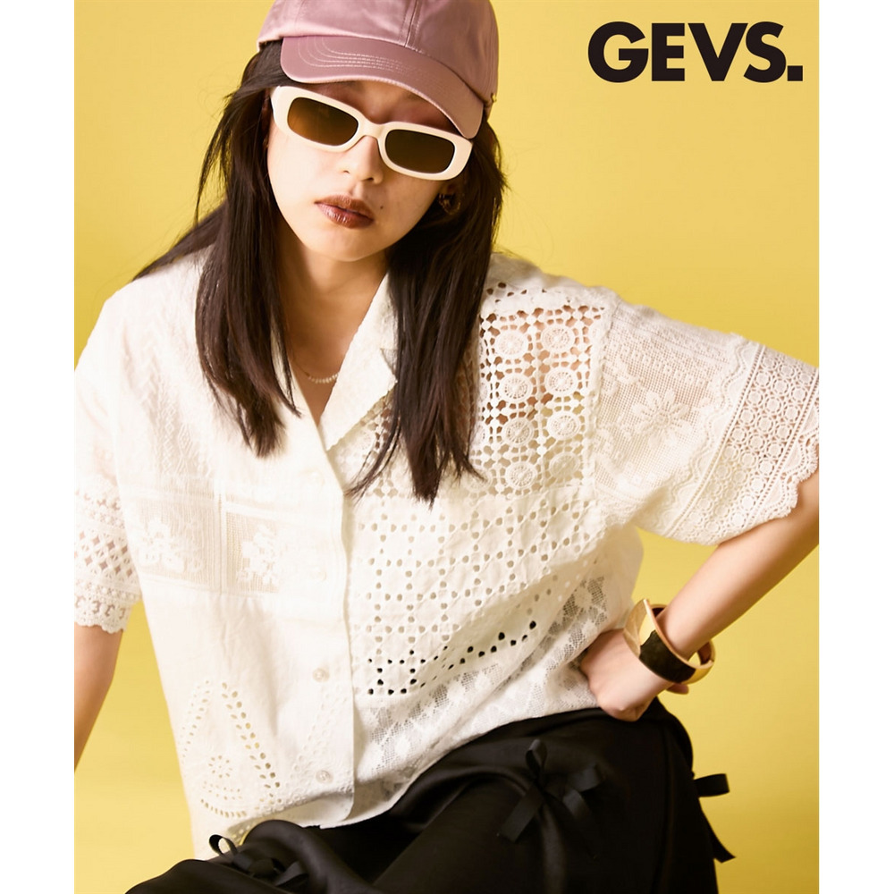 レースパッチワークシャツ 大きいサイズ　GEVS.