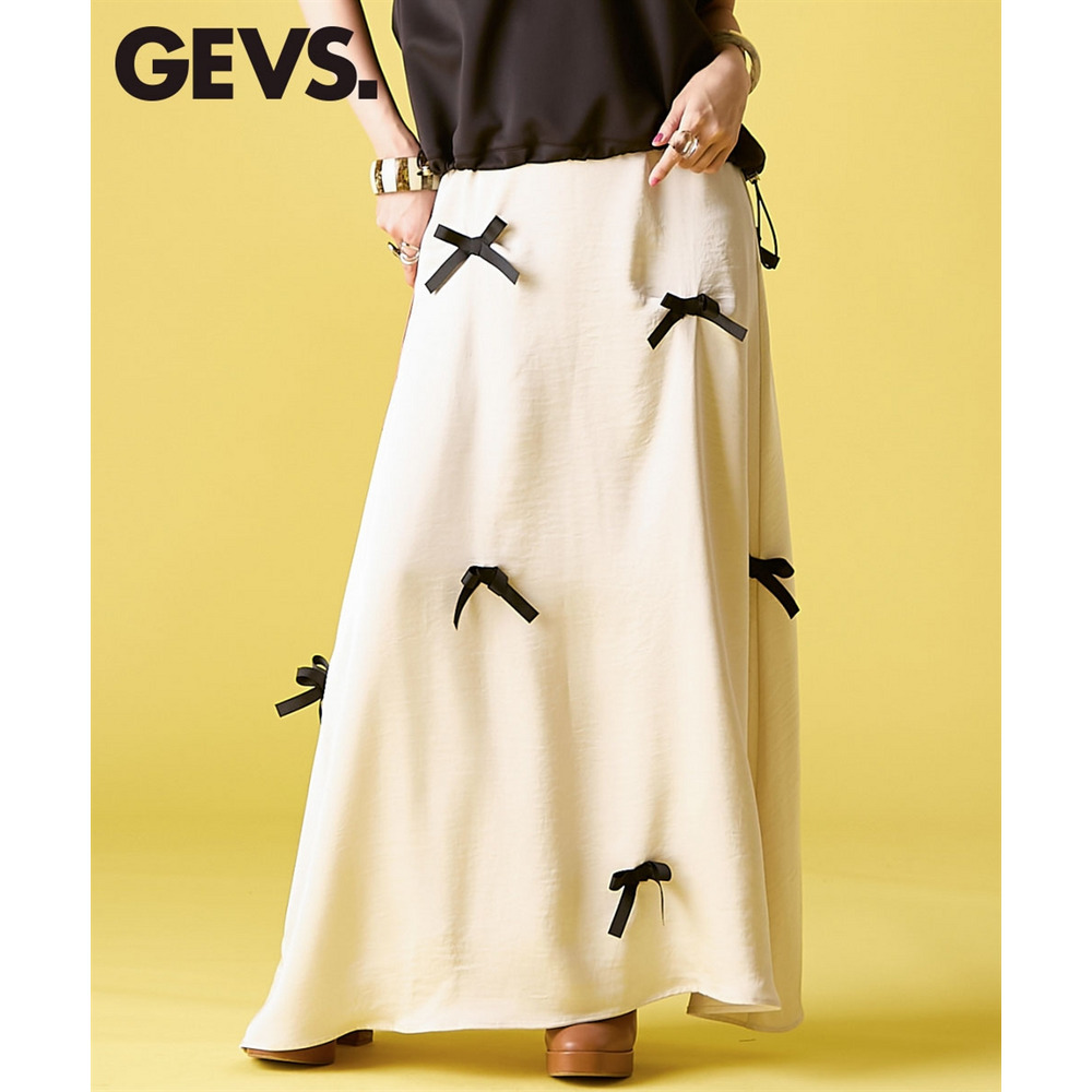 リボン付Aラインサテンスカート 大きいサイズ　GEVS.