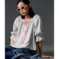 ワッフル花柄プリントパフスリーブカットソー 大きいサイズ　GEVS.