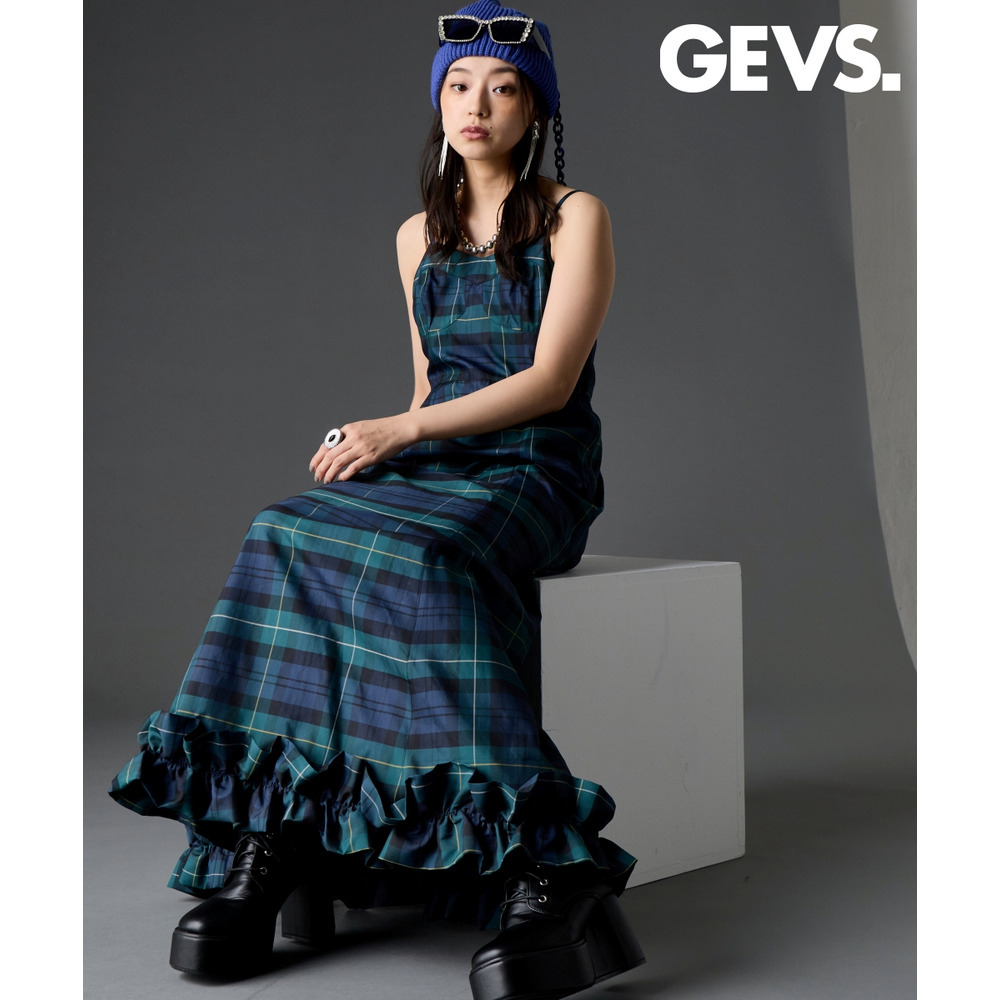 チェックキャミソールロングワンピース 大きいサイズ　GEVS.