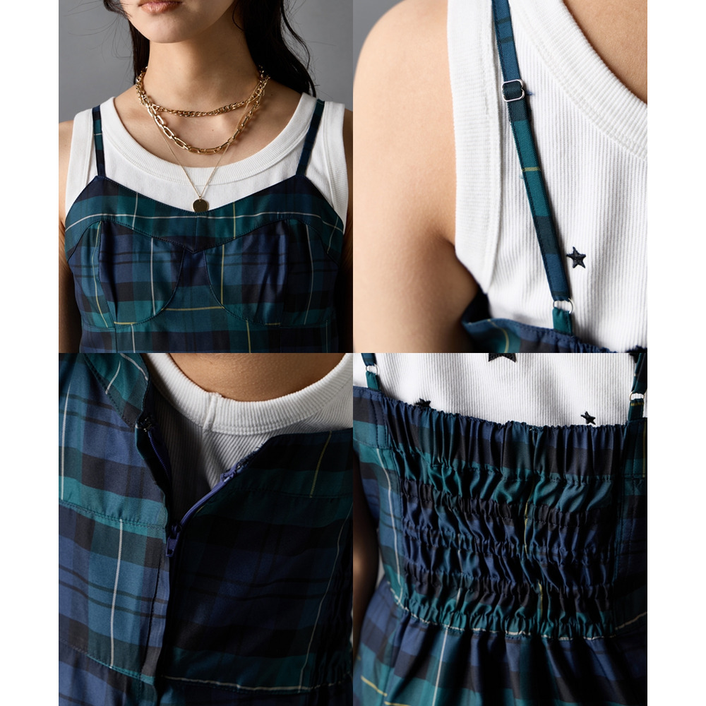 チェックキャミソールロングワンピース 大きいサイズ GEVS.12