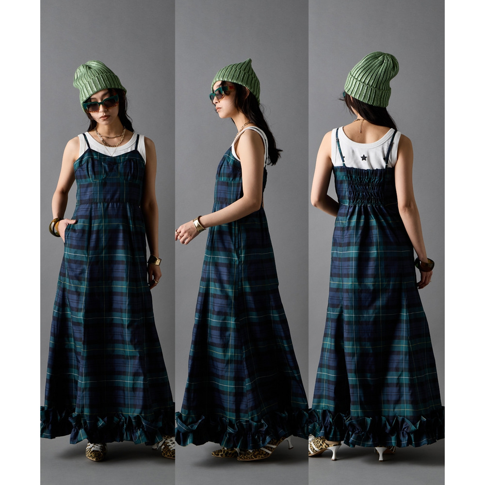 チェックキャミソールロングワンピース 大きいサイズ GEVS.14