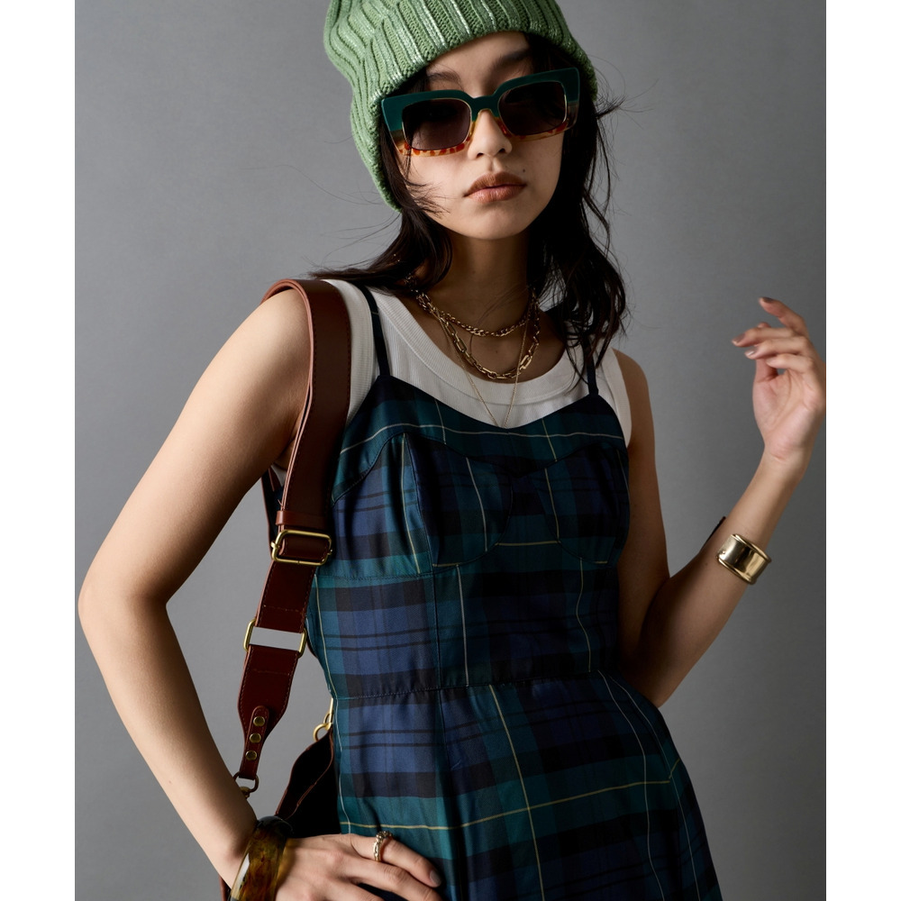 チェックキャミソールロングワンピース 大きいサイズ GEVS.16