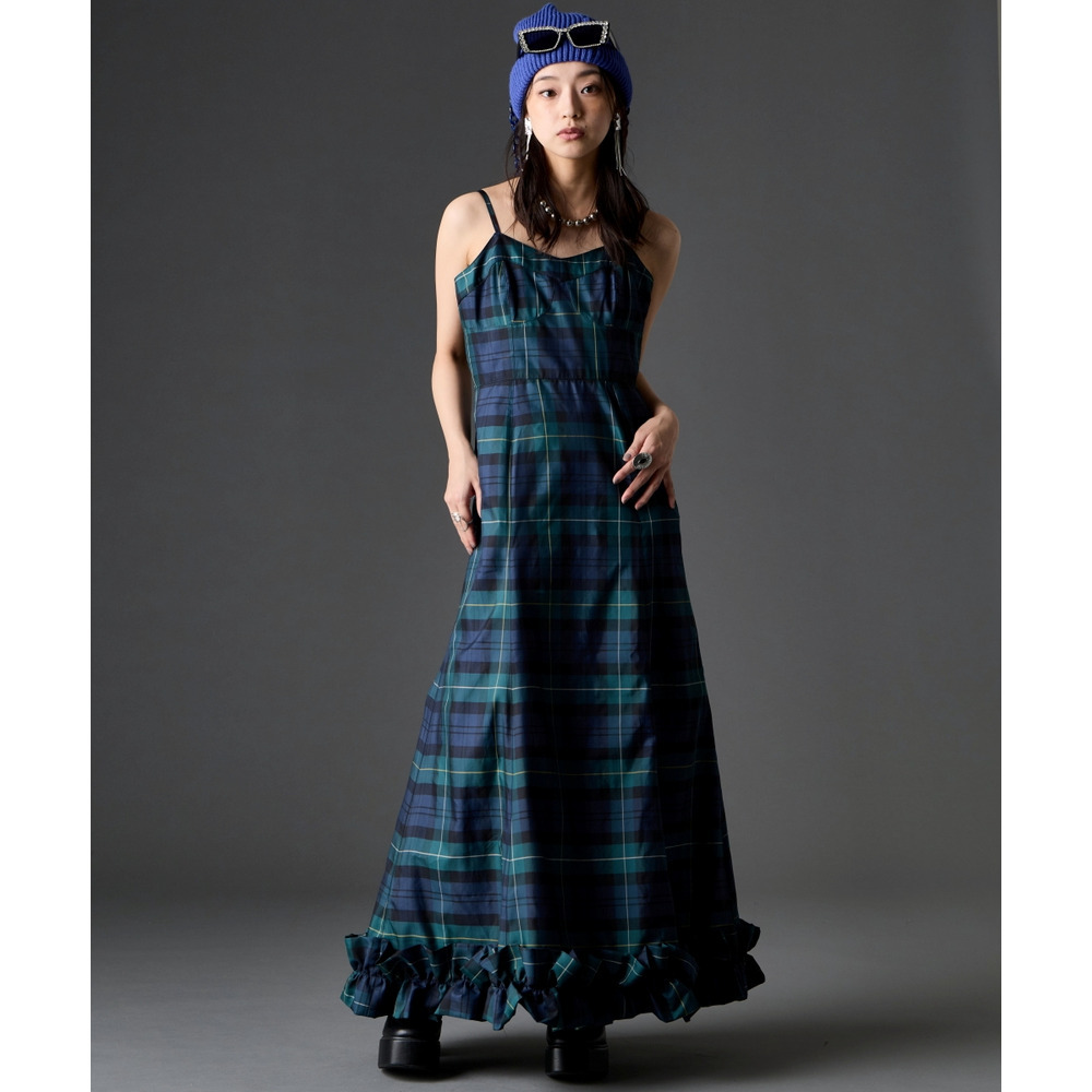 チェックキャミソールロングワンピース 大きいサイズ GEVS.17