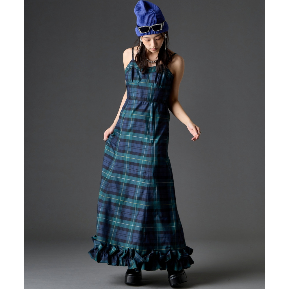 チェックキャミソールロングワンピース 大きいサイズ GEVS.18