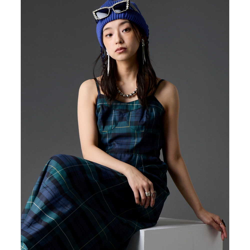 チェックキャミソールロングワンピース 大きいサイズ GEVS.19