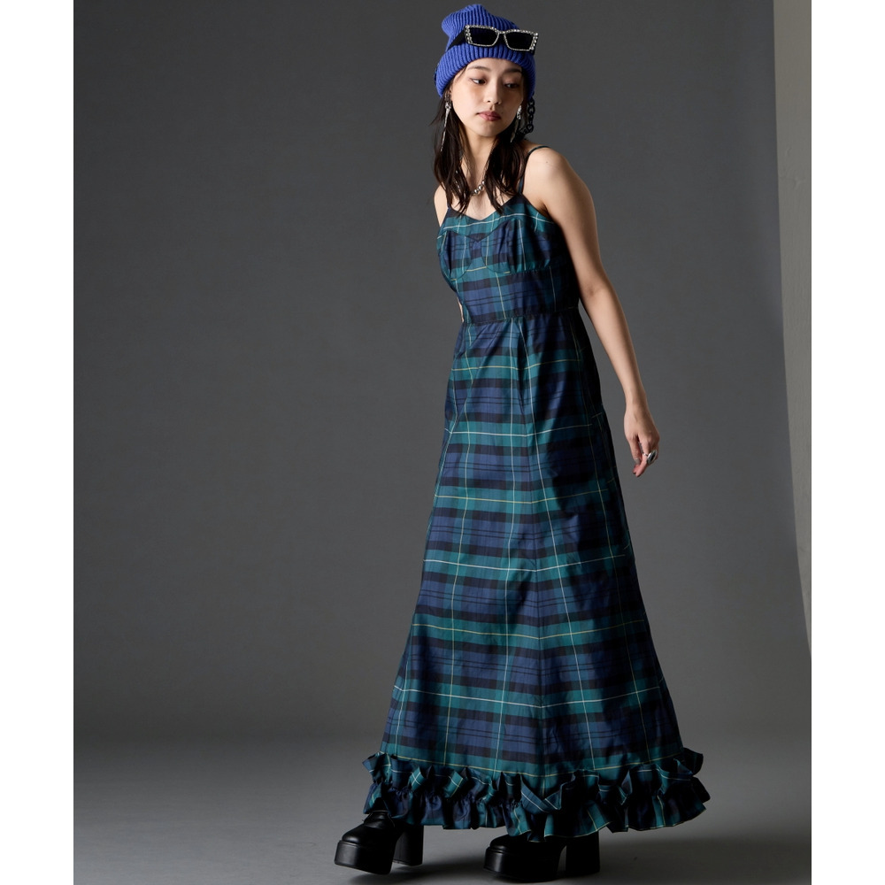 チェックキャミソールロングワンピース 大きいサイズ GEVS.2