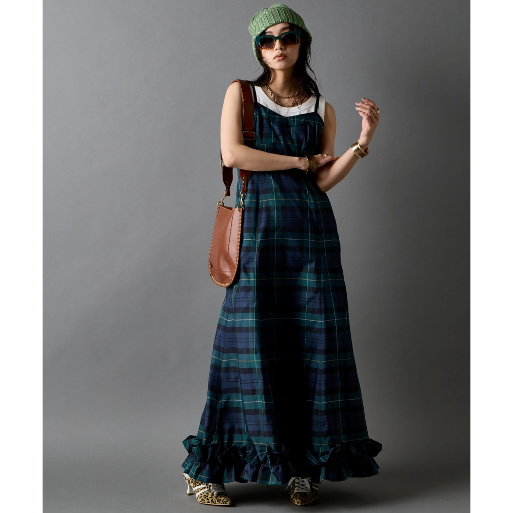 チェックキャミソールロングワンピース 大きいサイズ GEVS.20