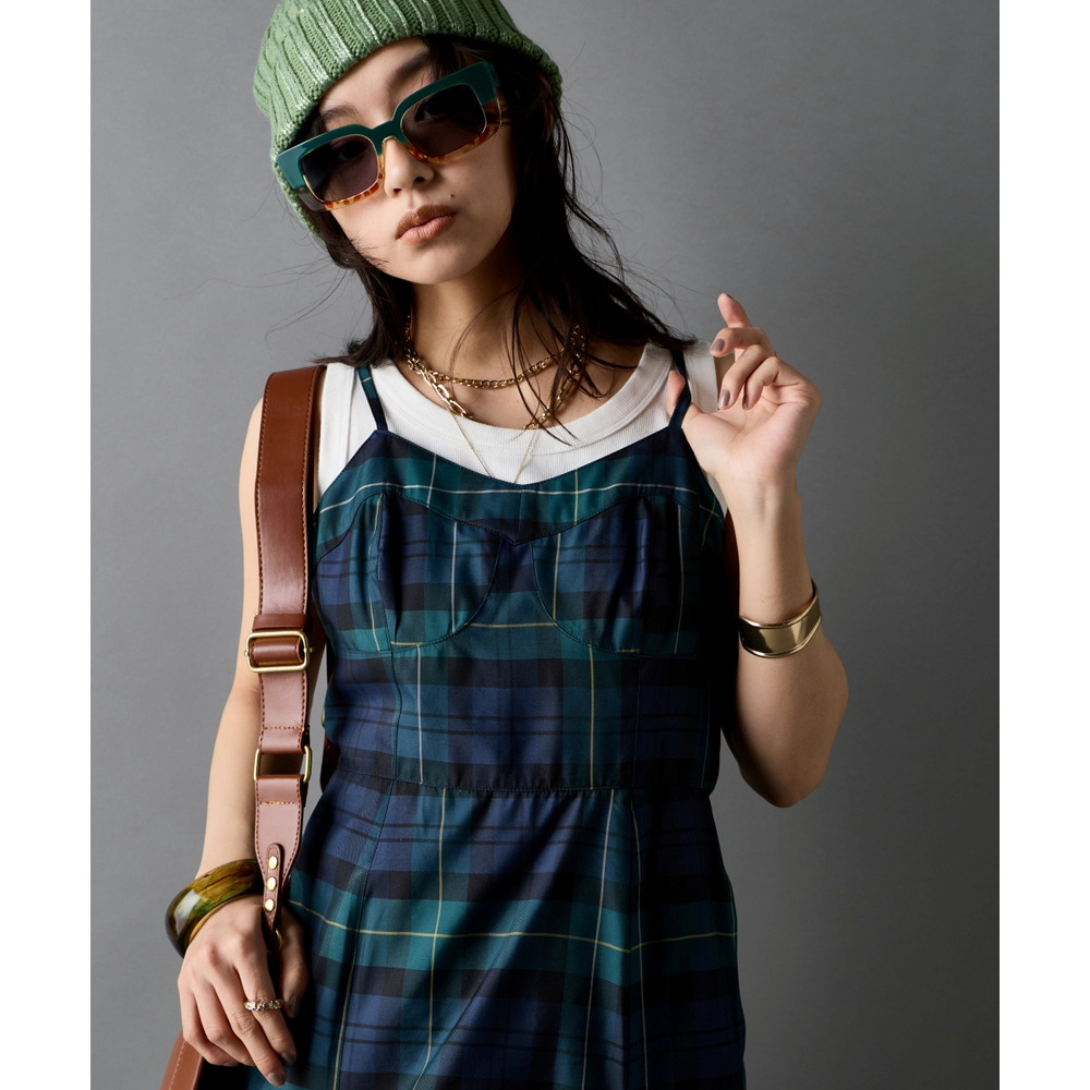 チェックキャミソールロングワンピース 大きいサイズ GEVS.21