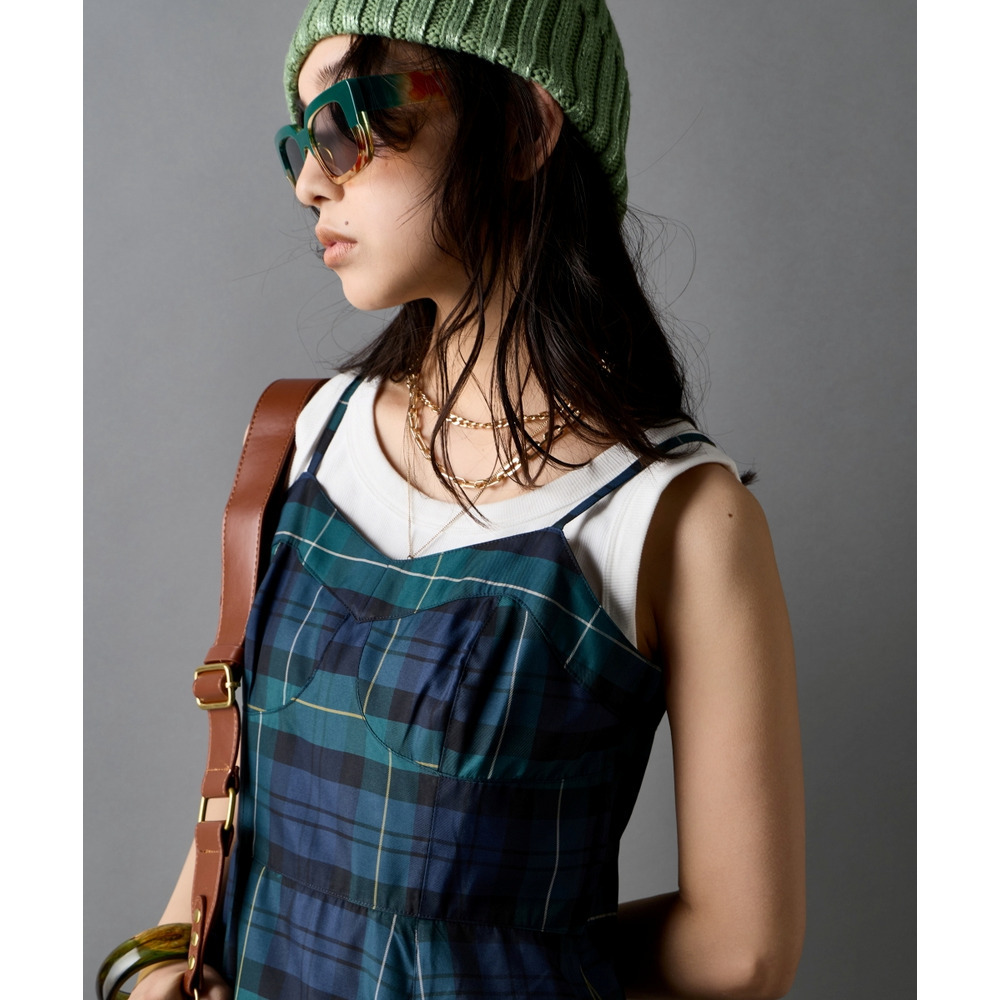 チェックキャミソールロングワンピース 大きいサイズ GEVS.22