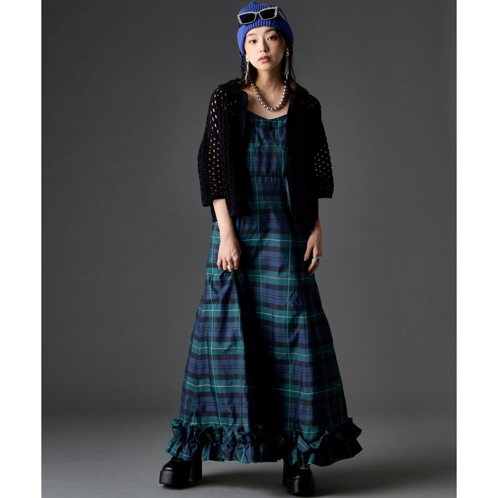 チェックキャミソールロングワンピース 大きいサイズ GEVS.25