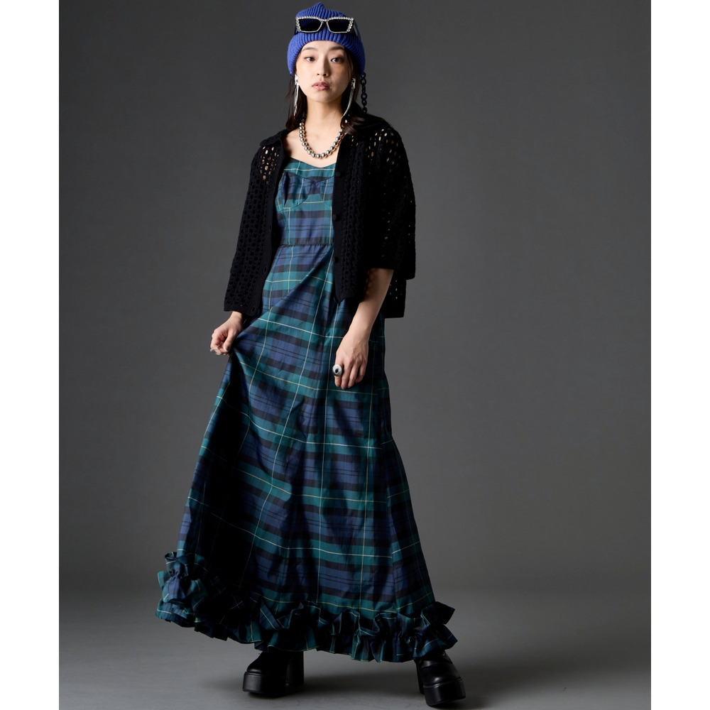 チェックキャミソールロングワンピース 大きいサイズ GEVS.26