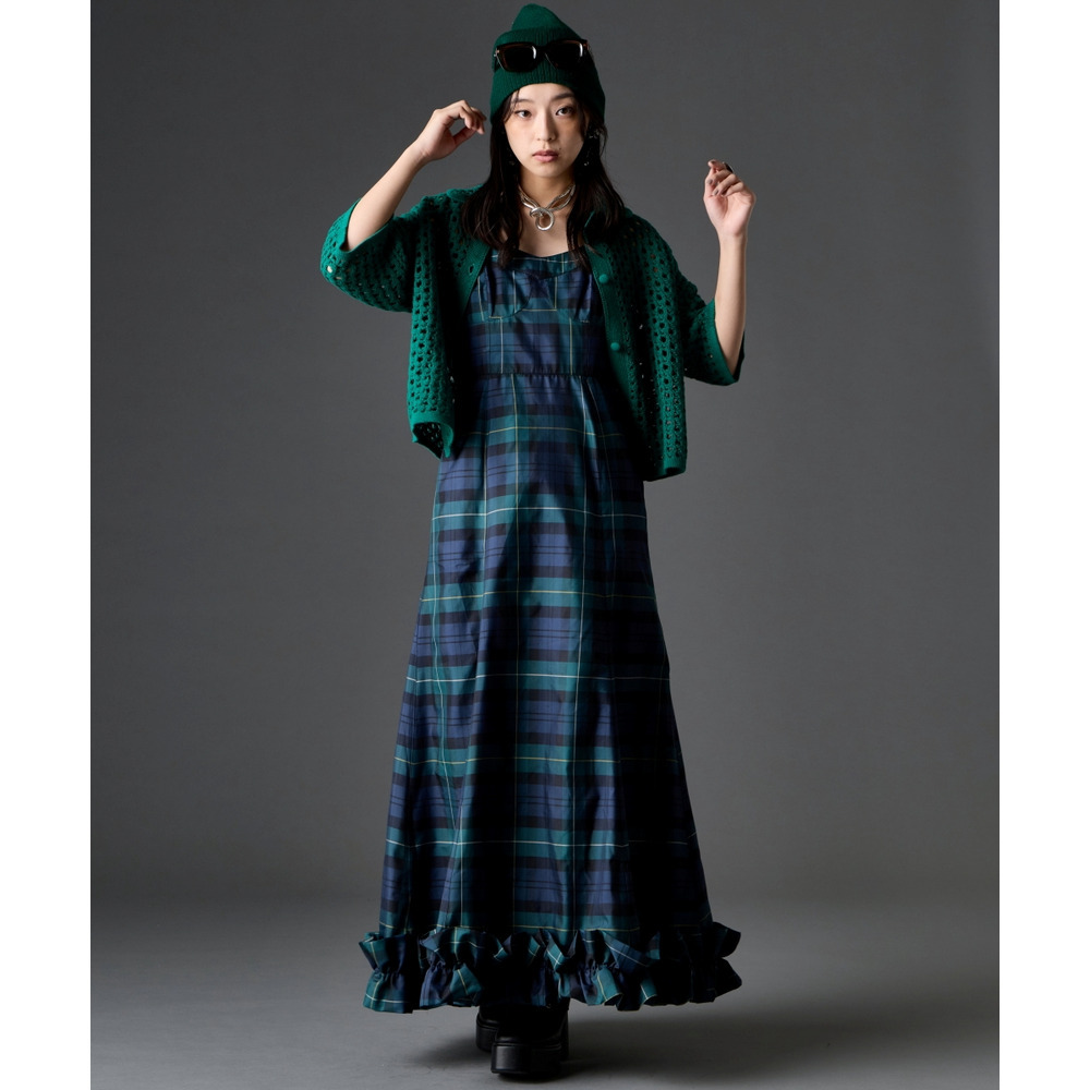 チェックキャミソールロングワンピース 大きいサイズ GEVS.28