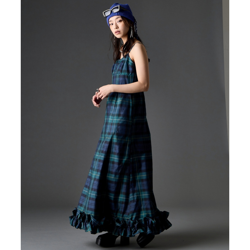 チェックキャミソールロングワンピース 大きいサイズ GEVS.3