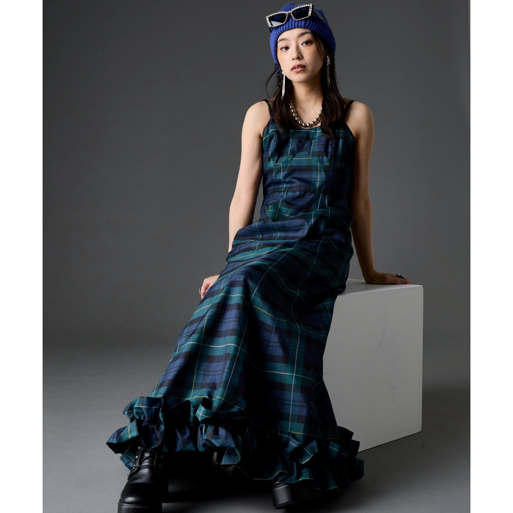 チェックキャミソールロングワンピース 大きいサイズ GEVS.5