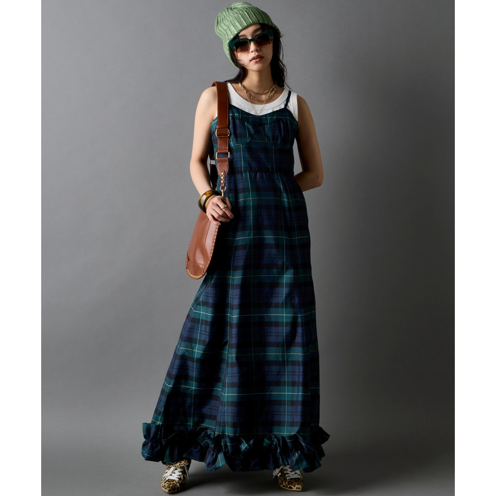 チェックキャミソールロングワンピース 大きいサイズ GEVS.6