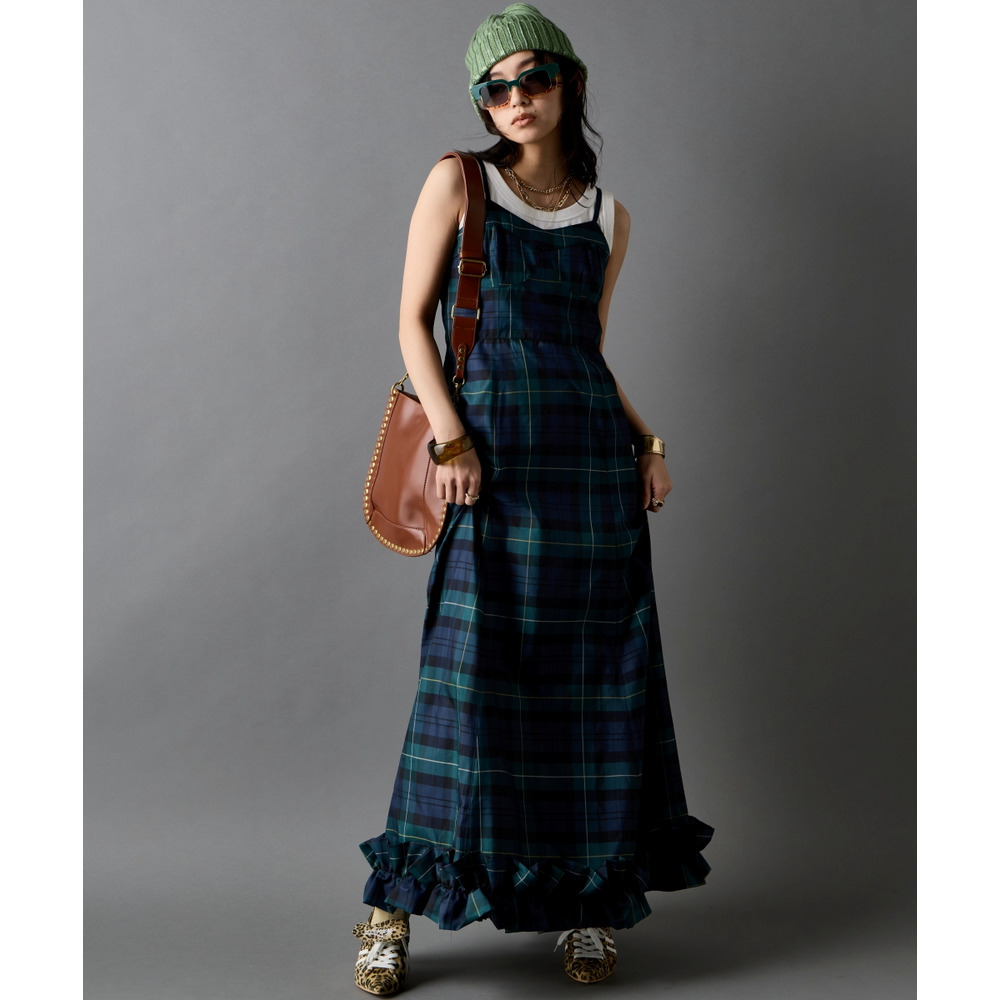 チェックキャミソールロングワンピース 大きいサイズ GEVS.1