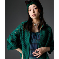 綿100％クロシェ風透かし編カーディガン 大きいサイズ　GEVS.