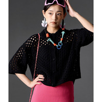 綿100％クロシェ風透かし編カーディガン 大きいサイズ　GEVS.