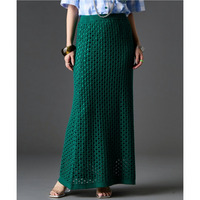 綿100％クロシェ風透かし編ナローロングスカート 大きいサイズ　GEVS.