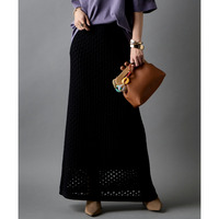 綿100％クロシェ風透かし編ナローロングスカート 大きいサイズ　GEVS.