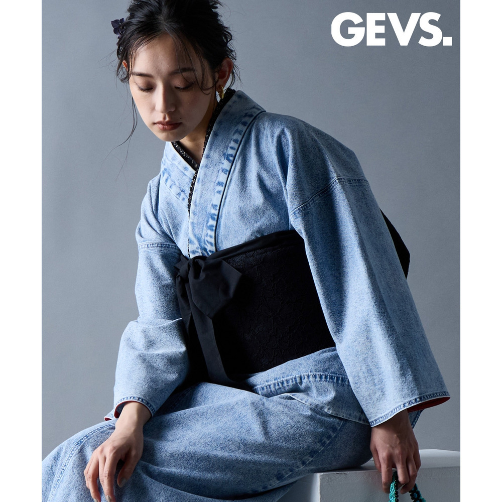 レース半衿付き綿100％2部式デニム浴衣 大きいサイズ　GEVS.