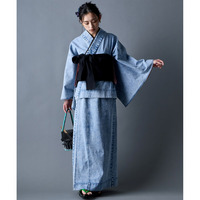 レース半衿付き綿100％2部式デニム浴衣 大きいサイズ　GEVS.