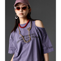 綿100％ピグメント染ショルダーカットロゴプリントTシャツ 大きいサイズ　GEVS.