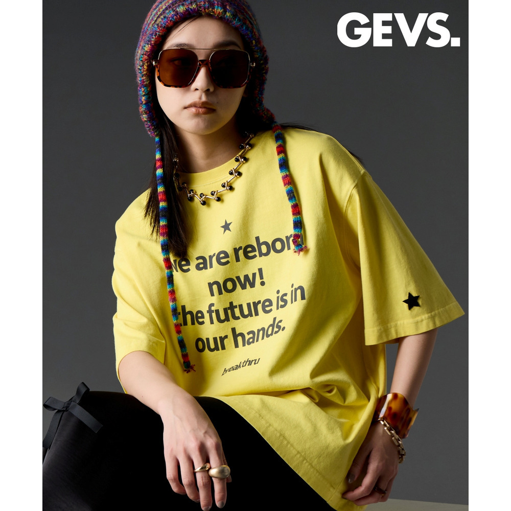 綿100％ピグメント染バックプリントTシャツ 大きいサイズ　GEVS.