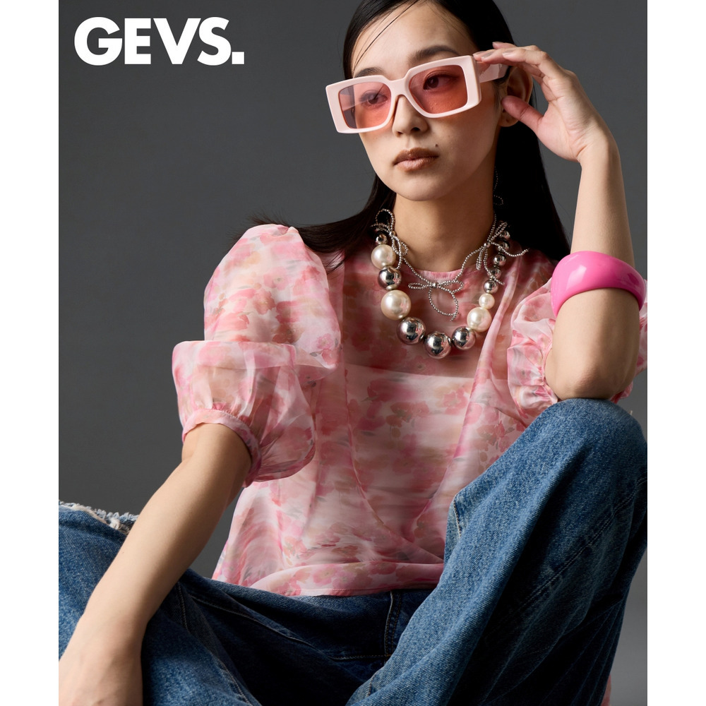 フラワープリントシアーブラウス 大きいサイズ　GEVS.