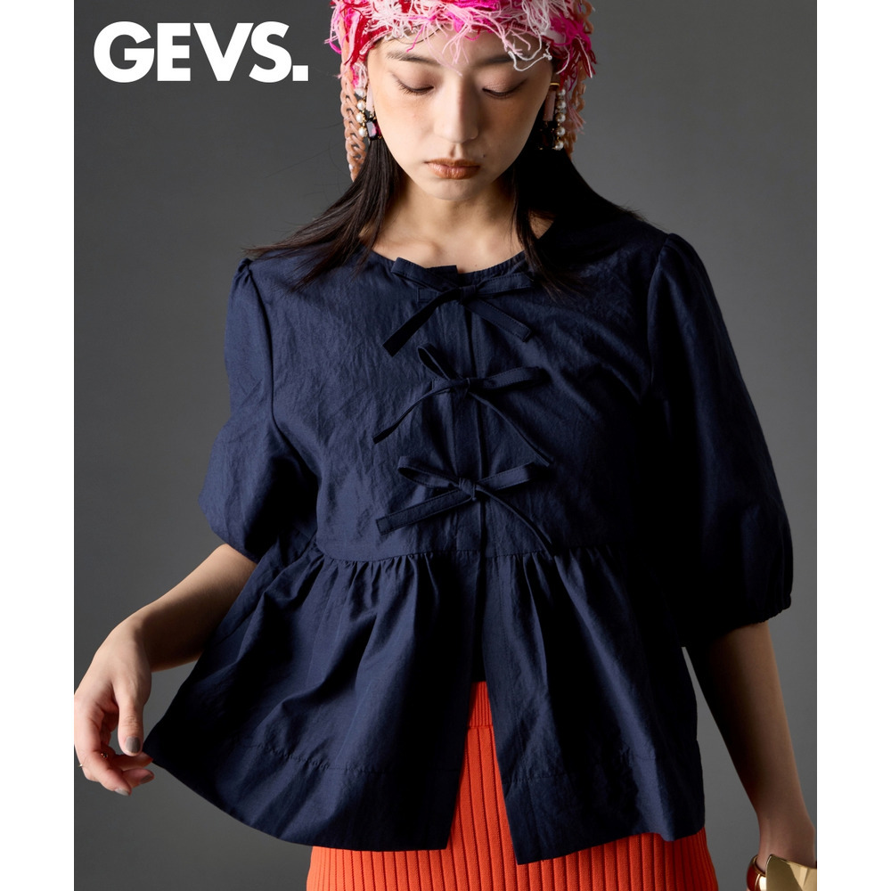 ショートペプラムリボンブラウス 大きいサイズ　GEVS.