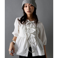 ショートペプラムリボンブラウス 大きいサイズ　GEVS.