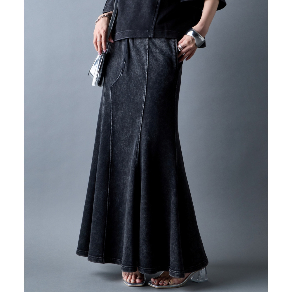 ヴィンテージ加工ミニ裏毛マーメイドマキシスカート 大きいサイズ GEVS.1