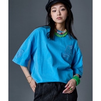 綿100％ヴィンテージ加工ワッペン付カラーTシャツ　大きいサイズ　GEVS.