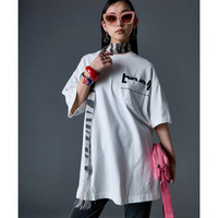綿100％ピグメント染ロゴプリントチュニックＴシャツ 大きいサイズ　GEVS.